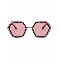 Valentino Eyewear Óculos de sol hexagonal com aplicação de cristais - Rosa