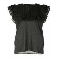 Veronica Beard Blusa com bordado e babados - Preto