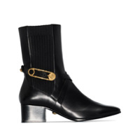 Versace Ankle boot de couro com detalhe de alfinete e salto 40mm - Preto