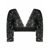 Versace Blusa cropped com renda e logo - Preto