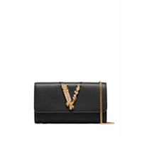 Versace Bolsa tiracolo Virtus de couro com aplicação de cristais - Preto