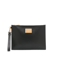 Versace Clutch com fechamento de zíper e placa de logo - Preto