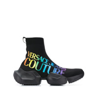 Versace Jeans Couture Tênis meia com estampa de logo - Preto