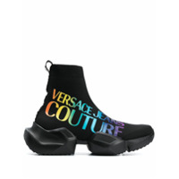 Versace Jeans Couture Tênis meia com logo - Preto