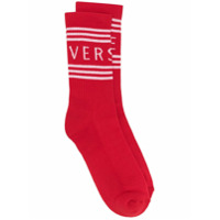 Versace Par de meias com listras e logo - Vermelho