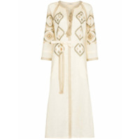 Vita Kin Vestido midi de linho com bordado de talismã - Neutro