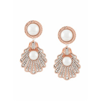 Vivetta Par de brincos dourados com aplicação de cristais e pérolas - Rosa