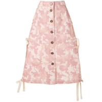 Vivetta Saia midi com botões e estampa - Rosa