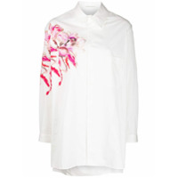 Yohji Yamamoto Camisa longa com estampa floral - Branco