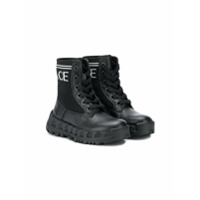 Young Versace Bota de couro com cadarço e logo - Preto