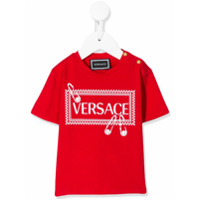 Young Versace Camiseta com estampa de logo e botões na lateral - Vermelho