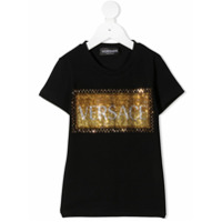 Young Versace Camiseta com logo de cristais - Preto