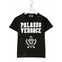 Young Versace Camiseta com logo de tachas e paetês - Preto