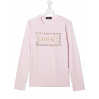 Young Versace Camiseta com logo e aplicação de cristais - Rosa