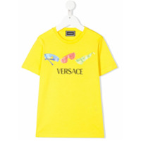 Young Versace Camiseta com logo e estampa de óculos - Amarelo