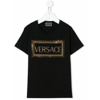 Young Versace Camiseta com logo em strass - Preto