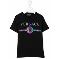 Young Versace Camiseta com logo furta-cor - Preto