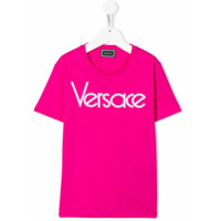 Young Versace Camiseta de algodão com estampa de logo - Rosa