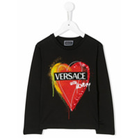 Young Versace Camiseta mangas longas com estampa de logo - Preto