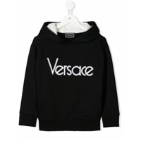 Young Versace Moletom com estampa de logo e capuz - Preto