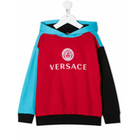 Young Versace Moletom de capuz com estampa de logo color block - Vermelho