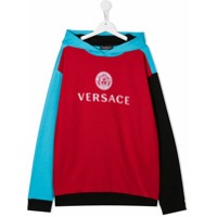 Young Versace Moletom de capuz com estampa de logo color block - Vermelho