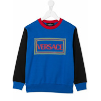 Young Versace Moletom decote careca com estampa de logo - Azul