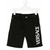 Young Versace Short jeans com estampa de logo - Preto