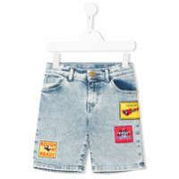 Young Versace Short jeans com patches - Azul