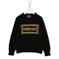 Young Versace Suéter com logo bordado - Preto