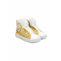 Young Versace Tênis de couro com padronagem - Branco