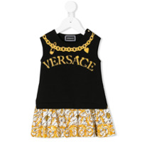 Young Versace Vestido com estampa de corrente e logo - Preto