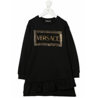 Young Versace Vestido com logo e aplicação de strass - Preto