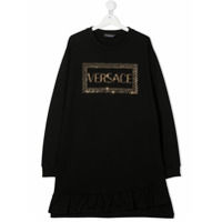 Young Versace Vestido com logo e tachas - Preto