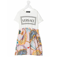 Young Versace Vestido com recorte contrastante e estampa de logo - Rosa