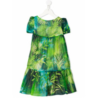 Young Versace Vestido de seda com estampa tropical - Verde