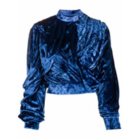 Y/Project Blusa de veludo cotelê com transpasse e detalhe drapeado - Azul