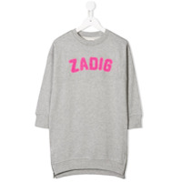 Zadig & Voltaire Kids Vestido suéter com logo - Cinza