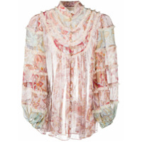 Zimmermann Camisa de seda com estampa floral e babados - Rosa