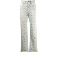 Alanui Calça jeans cintura alta com estampa floral - Azul