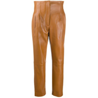 Alberta Ferretti Calça de couro com pregas - Marrom