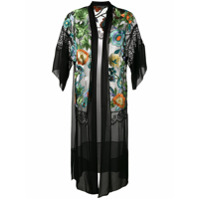 Alberta Ferretti Kimono de seda com bordado floral - Preto