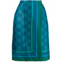 Alberta Ferretti Saia midi com estampa monogramada - Azul
