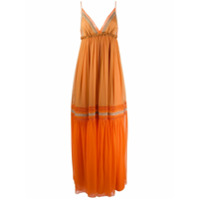 Alberta Ferretti Vestido longo de seda color block - Laranja