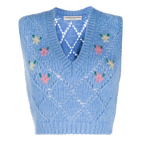 Alessandra Rich Suéter com bordado floral - Azul