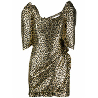 Alessandra Rich Vestido com mangas bufantes e estampa de leopardo - Dourado