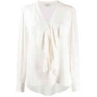 Alexander McQueen Blusa mangas longas com babados frontais - Branco