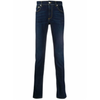 Alexander McQueen Calça jeans slim com logo bordado - Azul