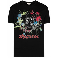Alexander McQueen Camiseta com estampa de caveira e floral - Preto