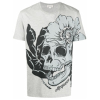 Alexander McQueen Camiseta com estampa de caveira e flores - Cinza